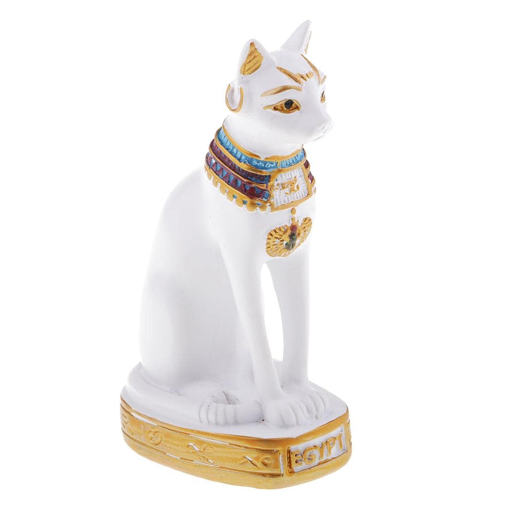 Ououlajy White Resin Egyptian Cat Goddess Bast Bastet Statue Sculpture Home Decoration