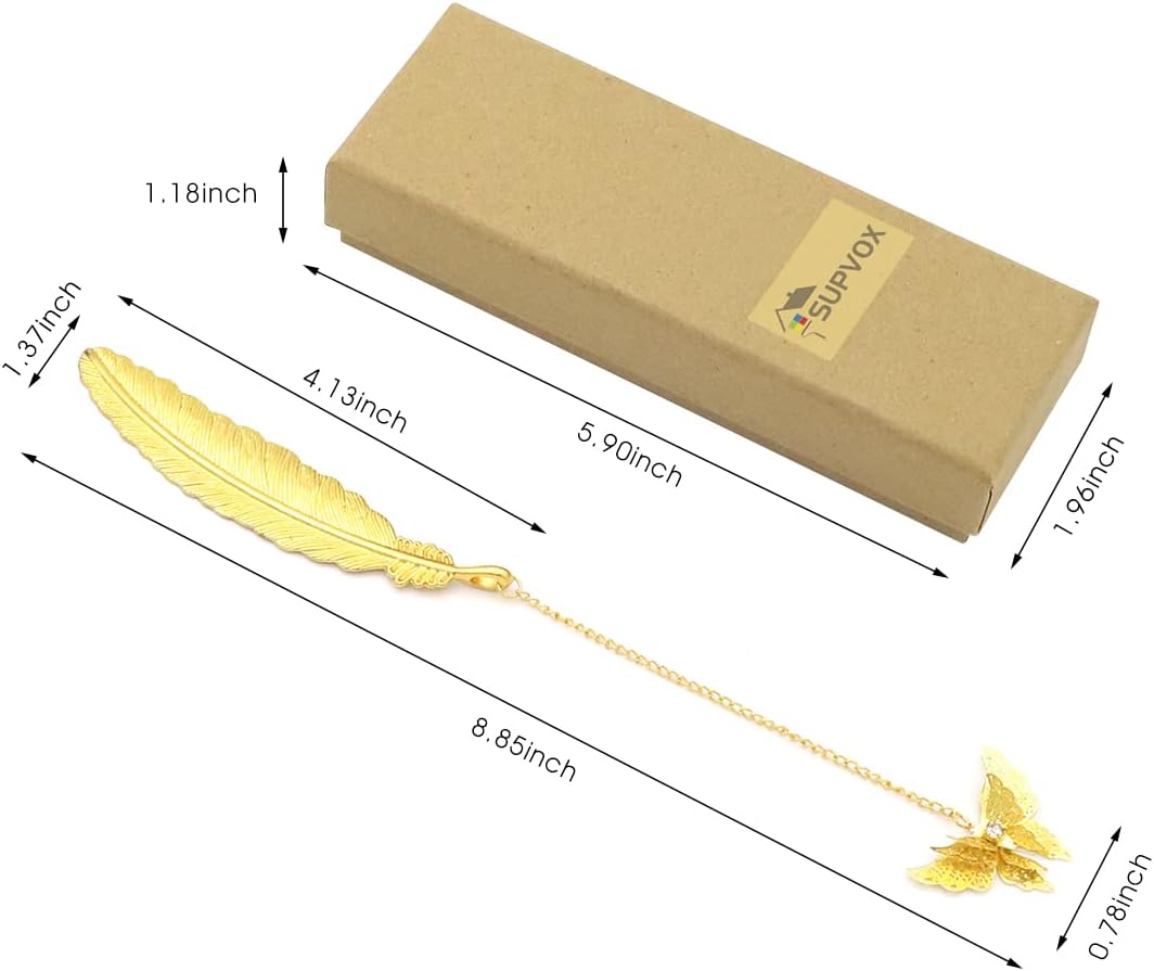 Supvox® Metal Feather Bookmark, Vintage Feather Butterfly Bookmark for Reading Enthusiasts and Gifting, Bookmark Gift for Teachers Women Student, Mothers Day Christmas Appreciation Gifts