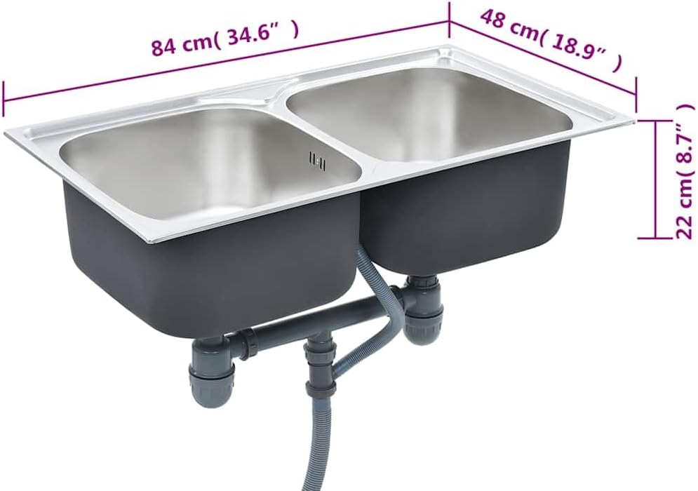 vidaXL Kitchen Sink, Undermount Sink with Strainer, Stainless Steel Sink, Countertop Single Bowl Kitchen Sink for Bathroom, Silver Round