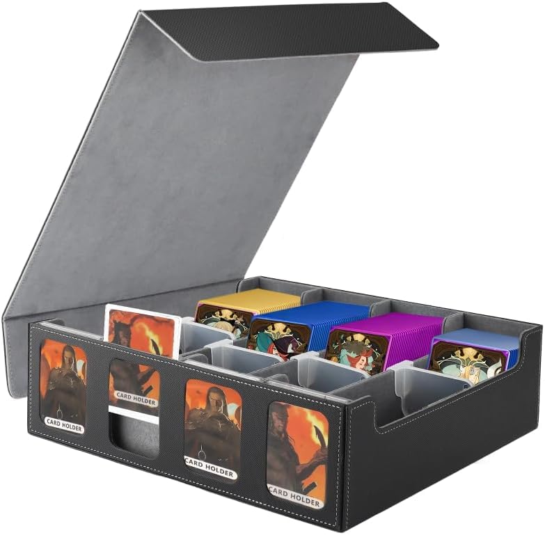 TEGOVE Caja de almacenamiento para más de 2400 tarjetas, caja de almacenamiento de tarjetas para Commander Display,MTG TCG Box con 8 separadores de tarjetas ajustables, para Magic PTCG Sports Cards