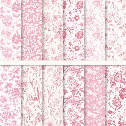 Papier double face floral rose JarThenaAMCS pour loisirs créatifs et scrapbooking 15x15 cm