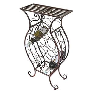Garden Market Place Wine Rack – Decorative Free Standing Metal Framed Wine Rack for 13 Wine Bottles With Shelf – Bronze