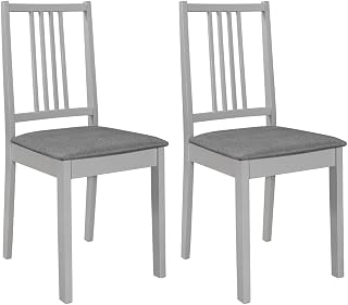 vidaXL Dining Chairs with Cushions 2 Pcs Solid Wood Grey