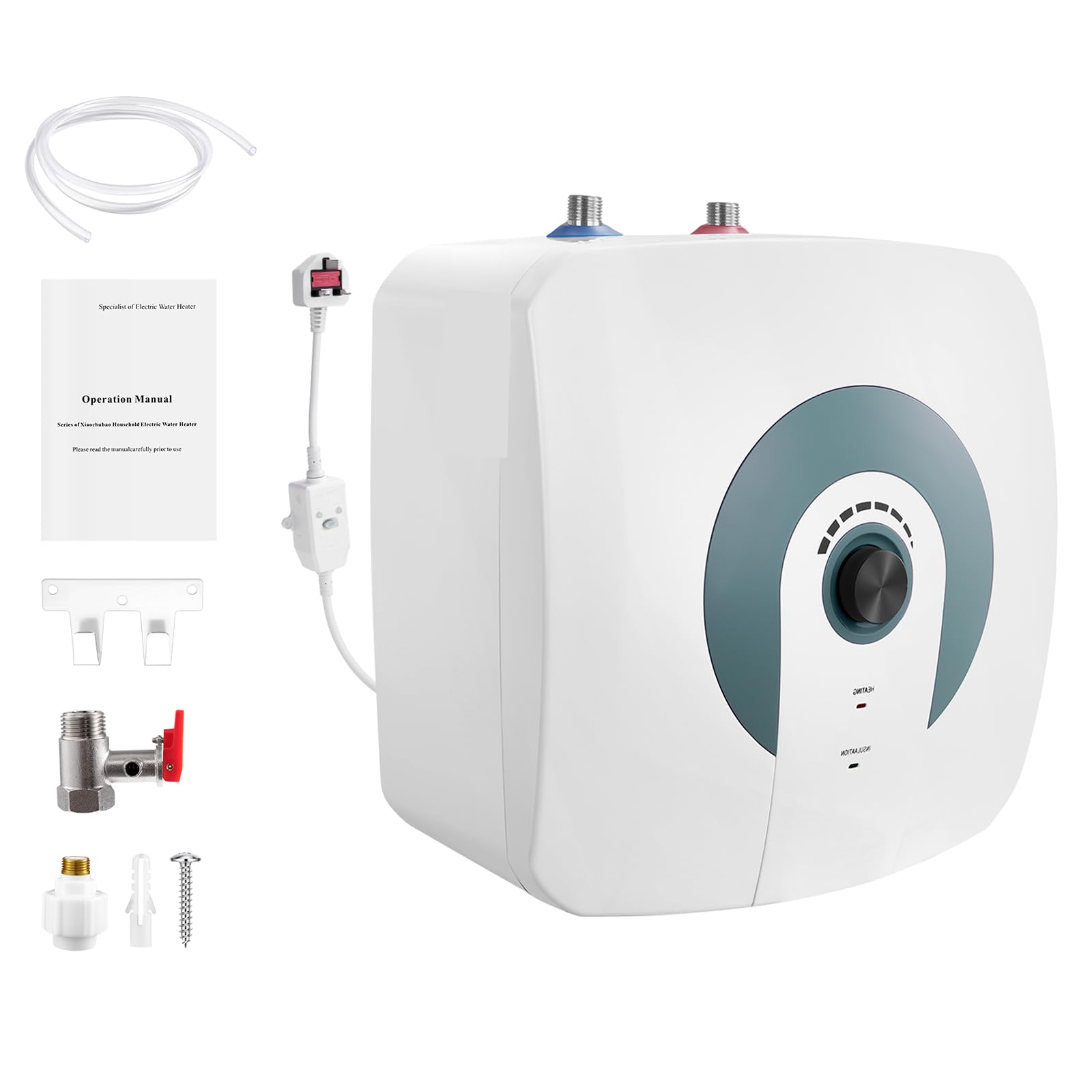 wowspeed 1500W Electric Water Heater, AC220V 15L Instant Water Heater, IPX4 Under Sink Tankless Electric Water Heater Suitable for Showers, Water Heat for RV Kitchen Bathroom