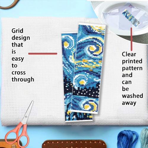 Image of FREEBLOSS 6 Set 11CT Cross Stitch Bookmarks Kit Starry Sky Stamped Cross Stitch Kit DIY Embroidery Bookmark Set with Instruction for Adults Beginners Gift for Reading Enthusiasts 20x6cm /8x2.4inch