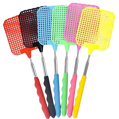 Zhenghebuy 6Pcs Telescopic Fly Swatters with Stainless Steel Handle,Powerful Fly Swatters with Adjustable Handles for Indoor,Outdoor