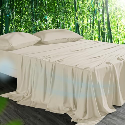 Cooling Bamboo Sheets Set Queen, 4PC, Deep Pocket, Sand