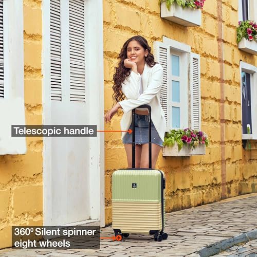 Image of Nasher Miles Istanbul Hard-Sided ABS and PC Cabin Luggage 20 inch | 55cm | 8 Wheels Small Trolley Bag for Travel | Suitcase (Green Yellow)