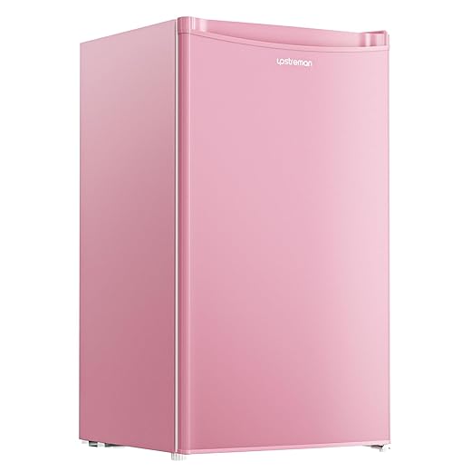 Upstreman 3.2 Cu.Ft Mini Fridge with Freezer, Single Door Mini Fridge, Dorm Fridge, Adjustable Thermostat, Mini Refrigerator for Bedroom, Office, Dorm, Pink-BR321