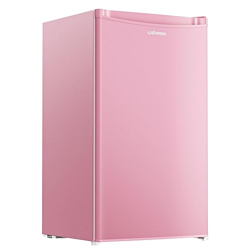 Upstreman 3.2 Cu.Ft Mini Fridge with Freezer, Single Door Mini Fridge, Dorm Fridge, Adjustable Thermostat, Mini Refrigerator for Bedroom, Office, Dorm, Pink-BR321 - Cameo Pink