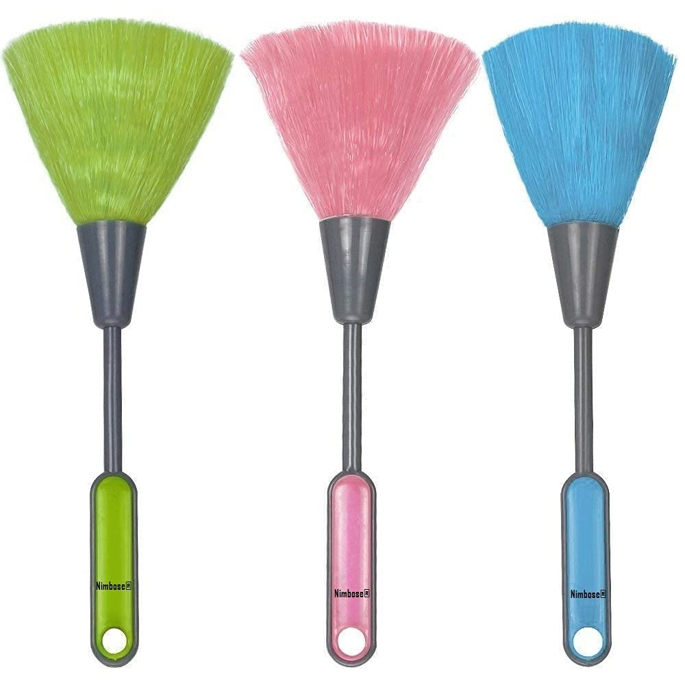 SKYRICH Mini Electrostatic Soft Whisk Mini Screen Cleaning Brush Duster, Manual Anti-Static Sweeper Broom (Multicolor, Pack of 3)
