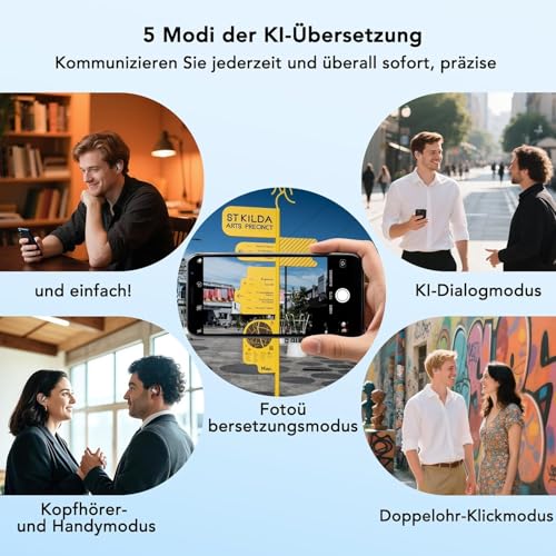 Kopfhörer Übersetzer, 134 Sprachen KI Kopfhörer mit Echtzeit Übersetzung mit App, 5 Übersetzungs Modi Open Ear Ohrhörer mit LCD-Touchscreen, Blueooth 5,4 für Reisen, Business und Studium