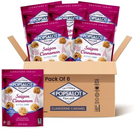 Popsalot - Gourmet Popcorn | Flavored Popcorn | Oven-Baked | Kettle Corn | Gluten-Free | Air-Popped | Oil-Popped (Saigon Cinnamon Kettle Corn, Pack of 6)