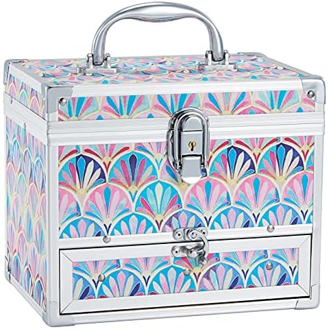 Hododou Girls Jewelry Box Organizer with Drawer & Mirror, Mermaid Tail Style Lockable Storage Case for Kid or Little Girls Jewelry and Hair Accessories Cover