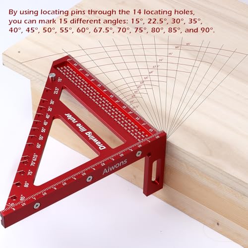 8.5 inch 3D Multi-Angle Measuring Ruler-Large Precision Woodworking | 3D Square Protractor 15-90 Degree and Miter Triangle-Aluminum Alloy Drawing Line Ruler for Engineer Carpenter Red