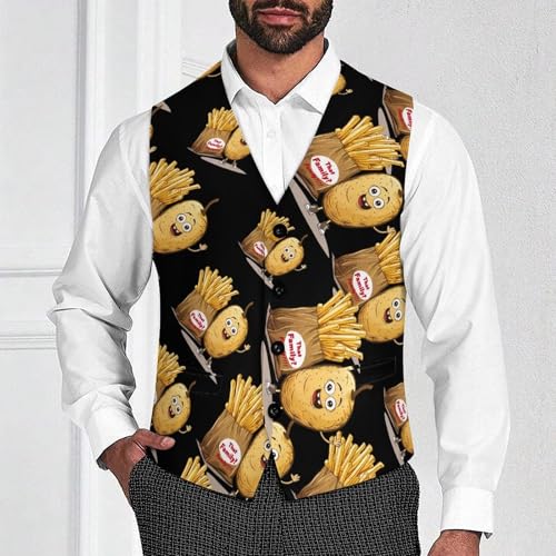 French Fries Potatoes French-fried Men's Suit Vest Waistcoat Vests Formal Dress with 2 Pockets for Business Casual Tuxedo2