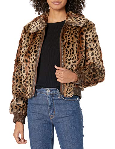 ASTR the label Women's REMY Animal Print Faux Fur Bomber Jacket, Leopard Shadow, S