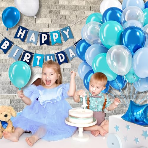 Image of BAUANOOY Ocean Balloons, 60pcs 12 Inch Turquoise Balloon Transparent Balloons Metallic Blue Teal Blue Balloon for Under the Sea Party Baby Shower Wedding Shark Party Decorations