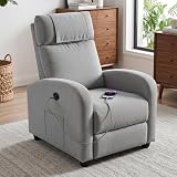BonVoche Fauteuil Relax, Fauteuil Détente avec Ports de Chargement USB & Type C, Dossier et Footstool Réglables, Siège Individuel pour Salon, Chambre, Bureau, Tissu Lin, Gris Clair