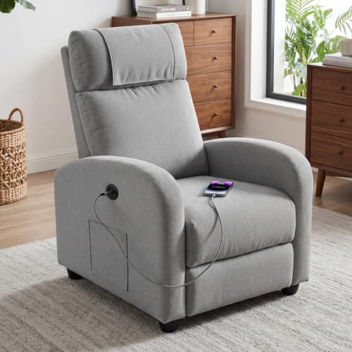 BonVoche Fauteuil Relax, Fauteuil Détente avec Ports de Chargement USB & Type-C, Dossier et Footstool Réglables, Siège Individuel pour Salon, Chambre,...