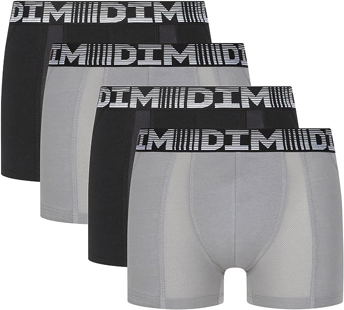 DIM Boxer Homme 3D Flex Air Respirabilité & Liberté De Mouvement x4, Noir/Gris Perle, M