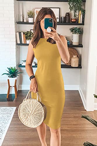 Image of PRETTYGARDEN Women's Summer Ribbed Bodycon Midi Dresses | Soft Stretchy Knit, Sleeveless Tank Dress, Slim Fitted, Elegant Spring Outfit for Work, Vacation Travel, Date Night, Party