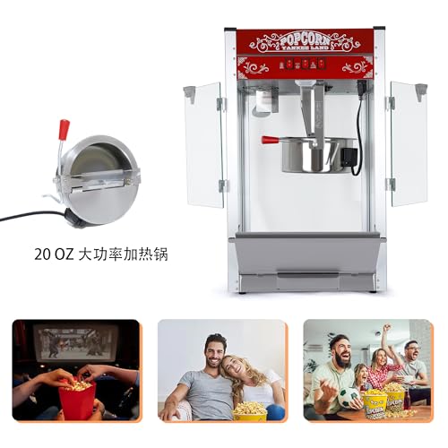 Image of Commercial Popcorn Machine - 18 OZ Kettle Countertop Popcorn Machine for Theater Style, Stainless Steel, 3-Switch Control, for Home, Movie Night, Parties, Office, School, Business, Red