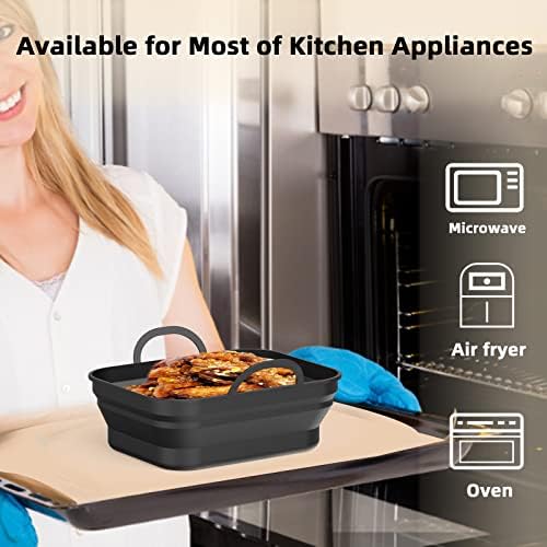 2 PCS Foldable Silicone Air Fryer Liner for Ninjas Dual Air Fryer AF300UK & AF400UK, Tower T17088, Upgraded Reusable Air Fryer Accessory for Home Kitchen (Black)