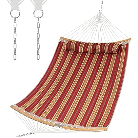 COSTWAY Outdoor Double Folding Hammock with Pillow Cover