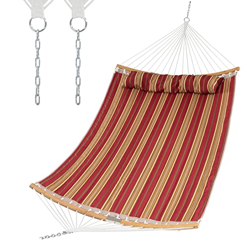 Giantex Hammock with Detachable Pillow Outdoor Hanging Chair, Patio Hammock w/Curved Bamboo Spreader Bar, Steel Chain, Hammock Swing for Backyard, Beach, Garden(Hammock Stand Not Included) (Red)