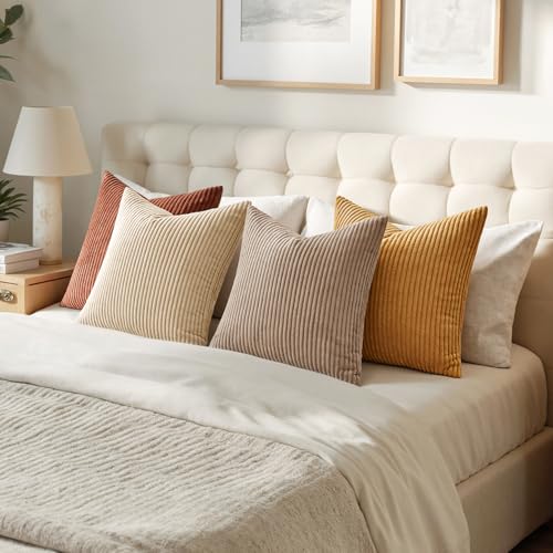 Image of MIULEE Boho Farmhouse Terra Cotta Throw Pillow Covers 18x18 Inch Set of 4 Mordern Nordic Fall Cushion Covers Soft Corduroy Home Decor for Couch Bed Sofa Living Room
