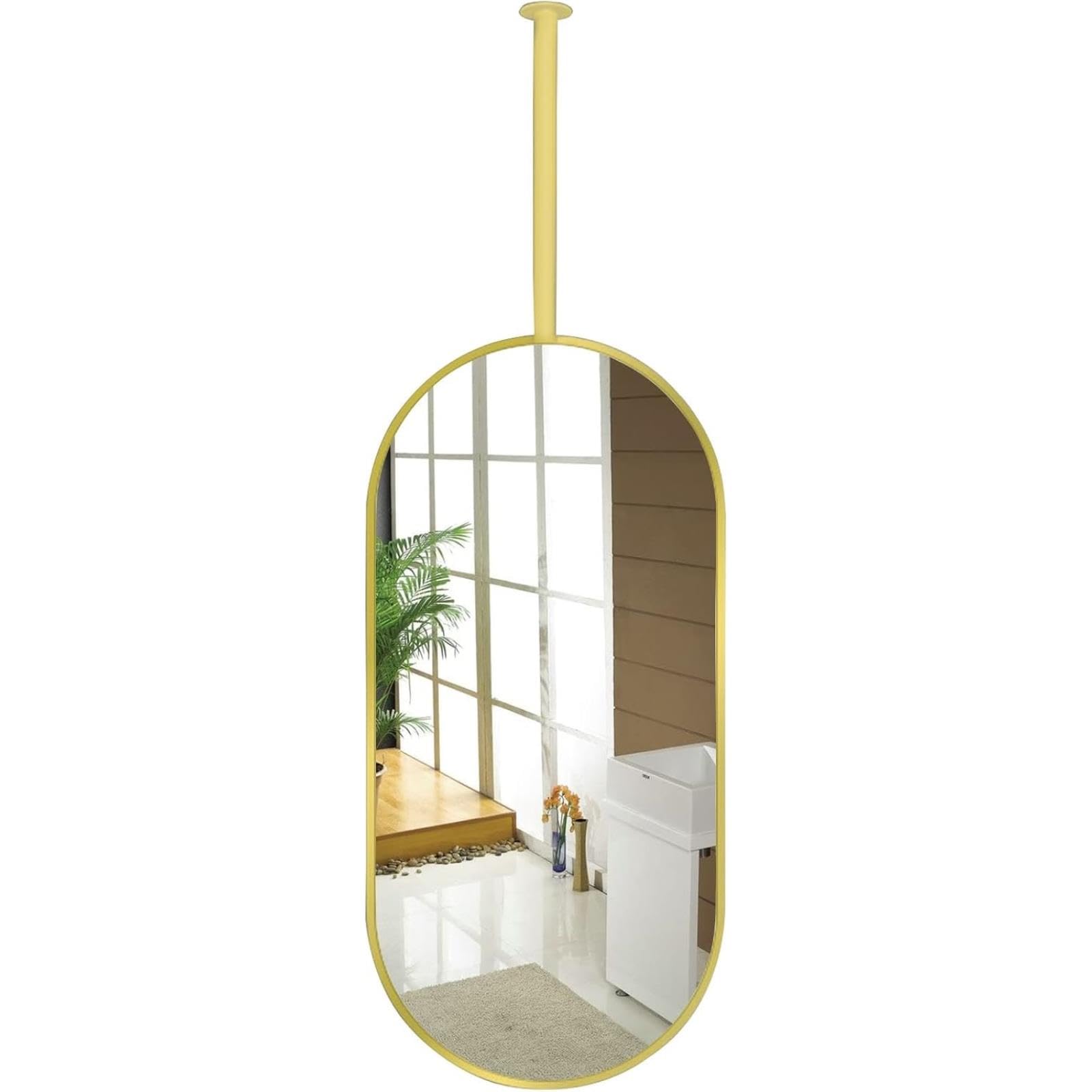 Miroir ovale argenté à suspendre en métal pour coiffeuse et dressing