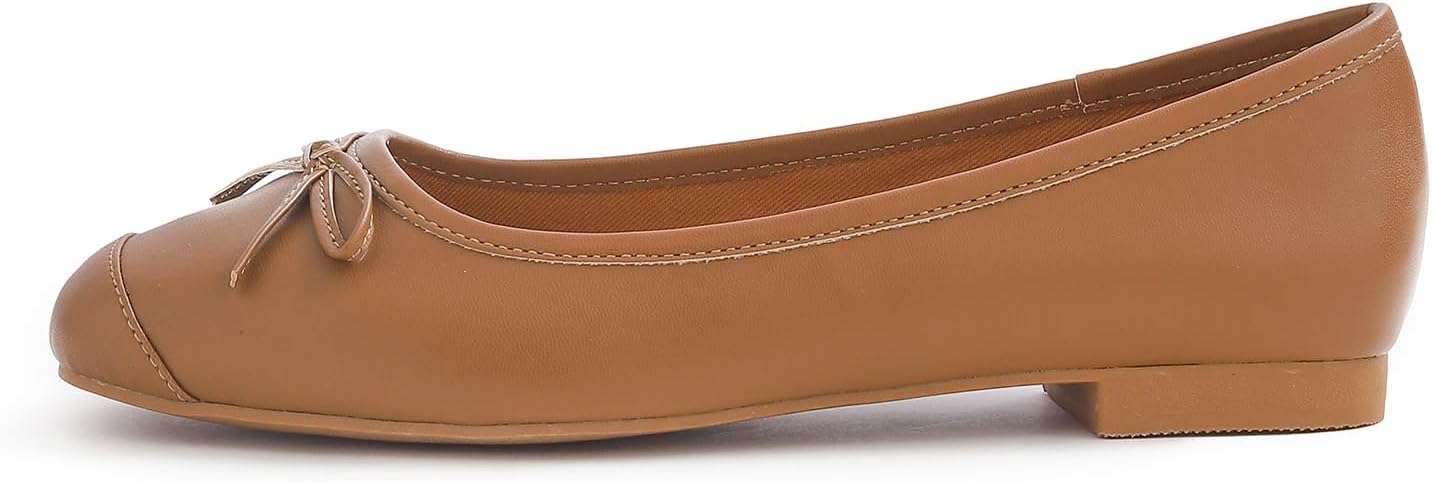 FEVERSOLE Women's Square Toe Fashion Bow Tie Dress Slip On Ballet Flats - Image 3