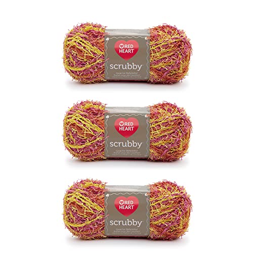 Red Heart Scrubby Zesty Yarn - 3 Pack of 85g-3oz - Polyester - 4 Medium (Worsted) - 78 Yards - Knitting-Crochet