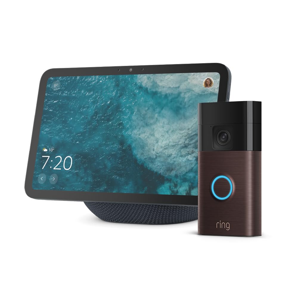Amazon Echo Show 8 (última generación), gris grafito + Ring videotimbre con batería (Battery Video Doorbell) (2024), bronce veneciano