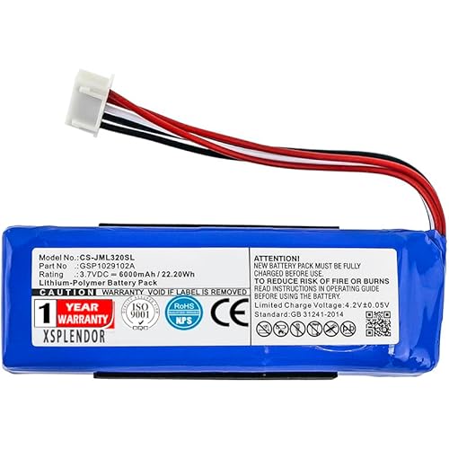 Cameron Sino Battery For JBL Charge 3 (2016) Charge 3 (2016) Version, Fits JBL GSP1029102A Li-Polymer 3.70V 6000mAh/22.20Wh