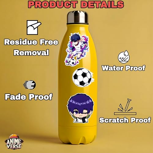 Image of AnimeVerse Pack of 60 Blue Lock Anime Stickers for Laptop, Phone, Guitar, Bike, PC, | Waterproof Glossy Vinyl Decals | Residue-Free Anime Stickers Collection (Blue Lock)