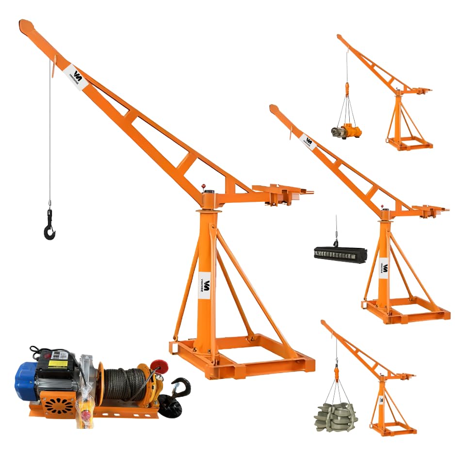 Image of Vibrant Machines Portable Mini Crane 500 Kg | 55-57 Kg Heavy Duty Frame | 4 HP Electric Clutch Winch | 8 mm x 50 Meter Wire Rope | Material Lifting Monkey Hoist Machine for Construction | electric hoist with clutch