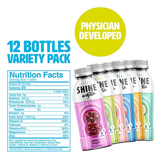 ShineWater Hydration Water, Flavored Drink, Antioxidant Beverage, Zero Sugar, Variety Pack of 12 Bottles