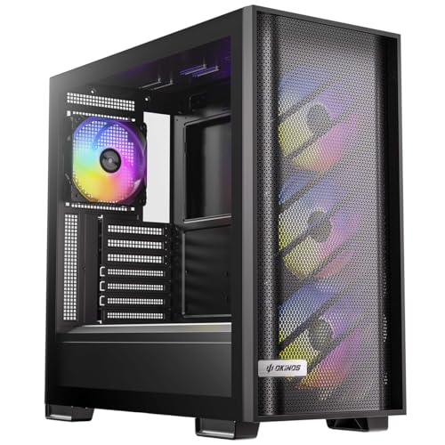 Okinos PC�P�[�X 612 C ARGB �u���b�N ARGB�t�@��4��W�����ڂ���ATX�Ή��~�h���^���[PC�P�[�X OKINOS 612 C ARGB Mid-Tower Gaming PC Case