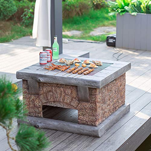 Wood Fire Pits Outdoor Imitation Stone Outdoor Wood Fire Pit, Backyard Patio Garden Fireplace BBQ Grill Square Table, 75cm/29.5' (Color : Kit-2)