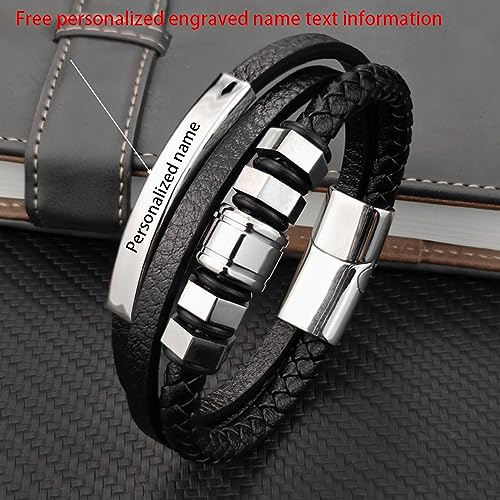 Bracelets pour hommes en cuir noir classique mode et luxe - 7