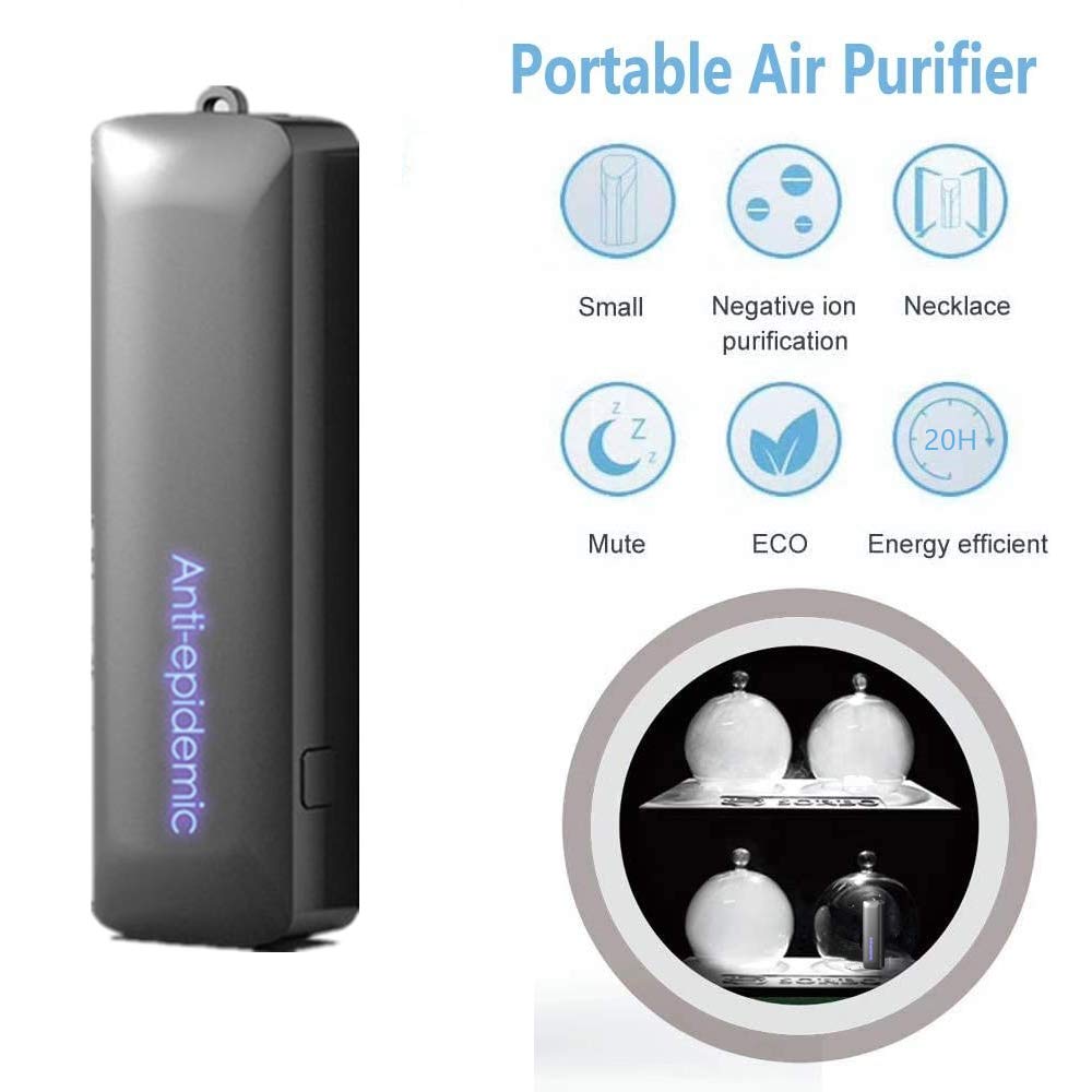 Paquete de 2 collares purificadores de aire portátiles USB Mini ambientador portátil ionizador generador de iones negativos rosa