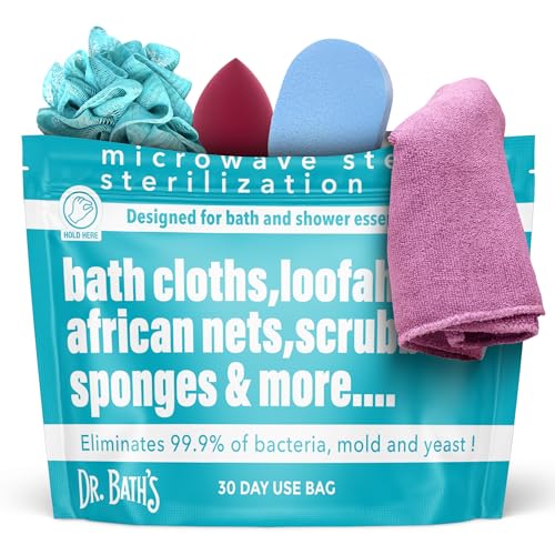 Dr. Baths Microwave Steam Cleaning Bags for Loofahs, Washcloths, African Nets, Bath & Makeup Sponges, and Scrubbers – Reusable 30x Each, 5-Pack