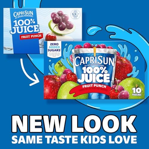 Capri Sun 100% Juice Fruit Punch Naturally Flavored Juice Blend, 40 ct Pack, 4 Boxes of 10 Pouches - 1