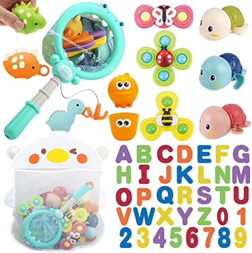 LZZAPJ Baby Bath Toys for Toddlers 1-3, Kid Bathtub Toy with 36 Foam Bath Letter & Number, Fishing Games with Fish Net, Water Pool Toy with Storage Bag, Shower Toy Gift for Boy Girl Infant 1 2 3 4 5 6