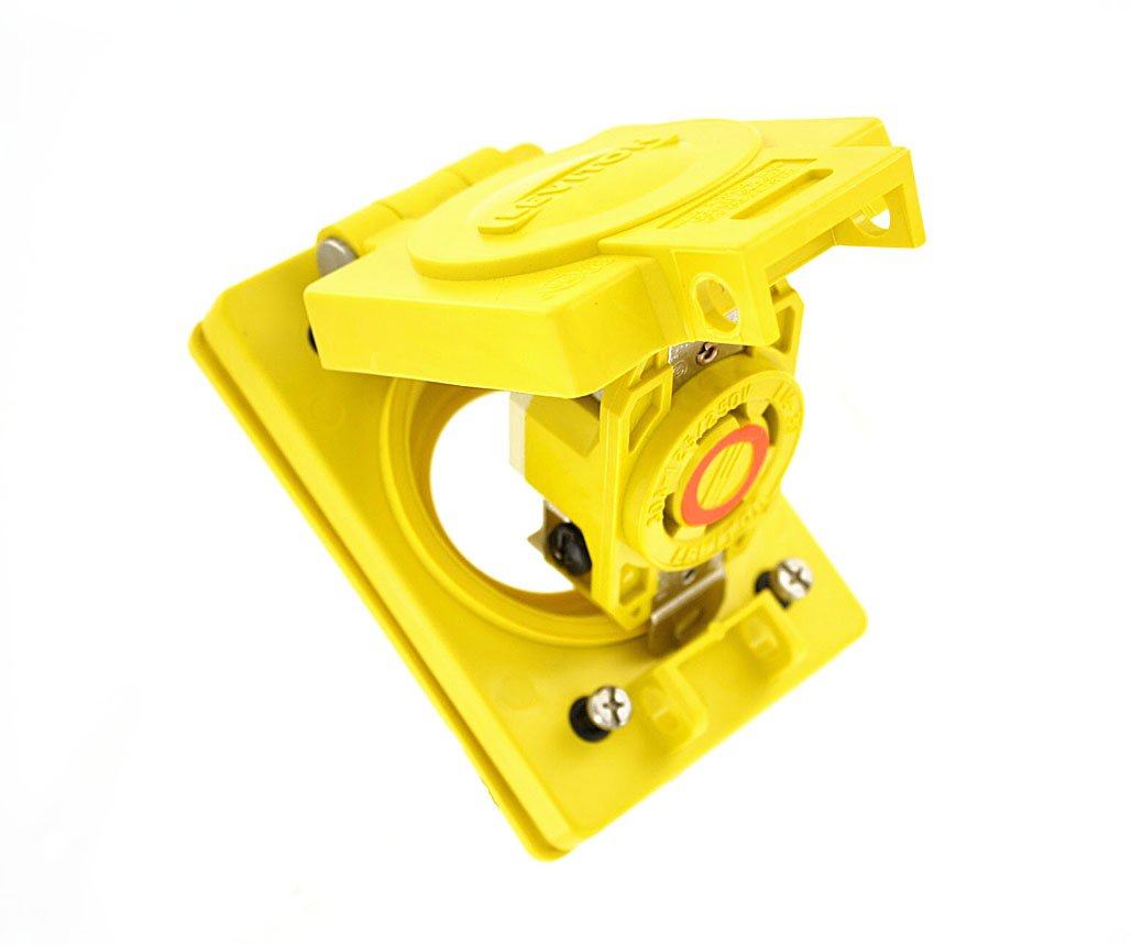 Leviton 69W74 30-Amp, 125/250 Volt, Flush MTG Locking Receptacle, Industrial Grade, Grounding, Wetguard with Cover, Yellow