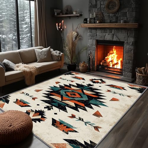 Yoozitrees Native American Decor for Home - Aztec Rug, 5x7 Rug, Southwestern Bohemian Area Rug, Western Southwest Carpet, Washable & Non Slip & Soft Large Rugs, Aztec Home Decor
