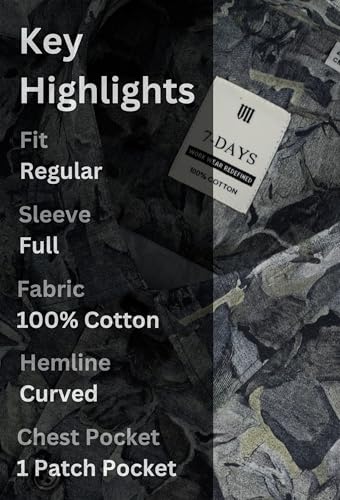 Image of 7-DAYS Men's Premium Formal Printed Shirt - 100% Cotton, Regular Fit, Full Sleeves, with Pocket - Stylish for Special Occasions.