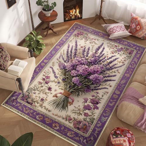 Tapete Lavanda Floral Estilo Francés 4x6 ft Rectangular miniatura 5